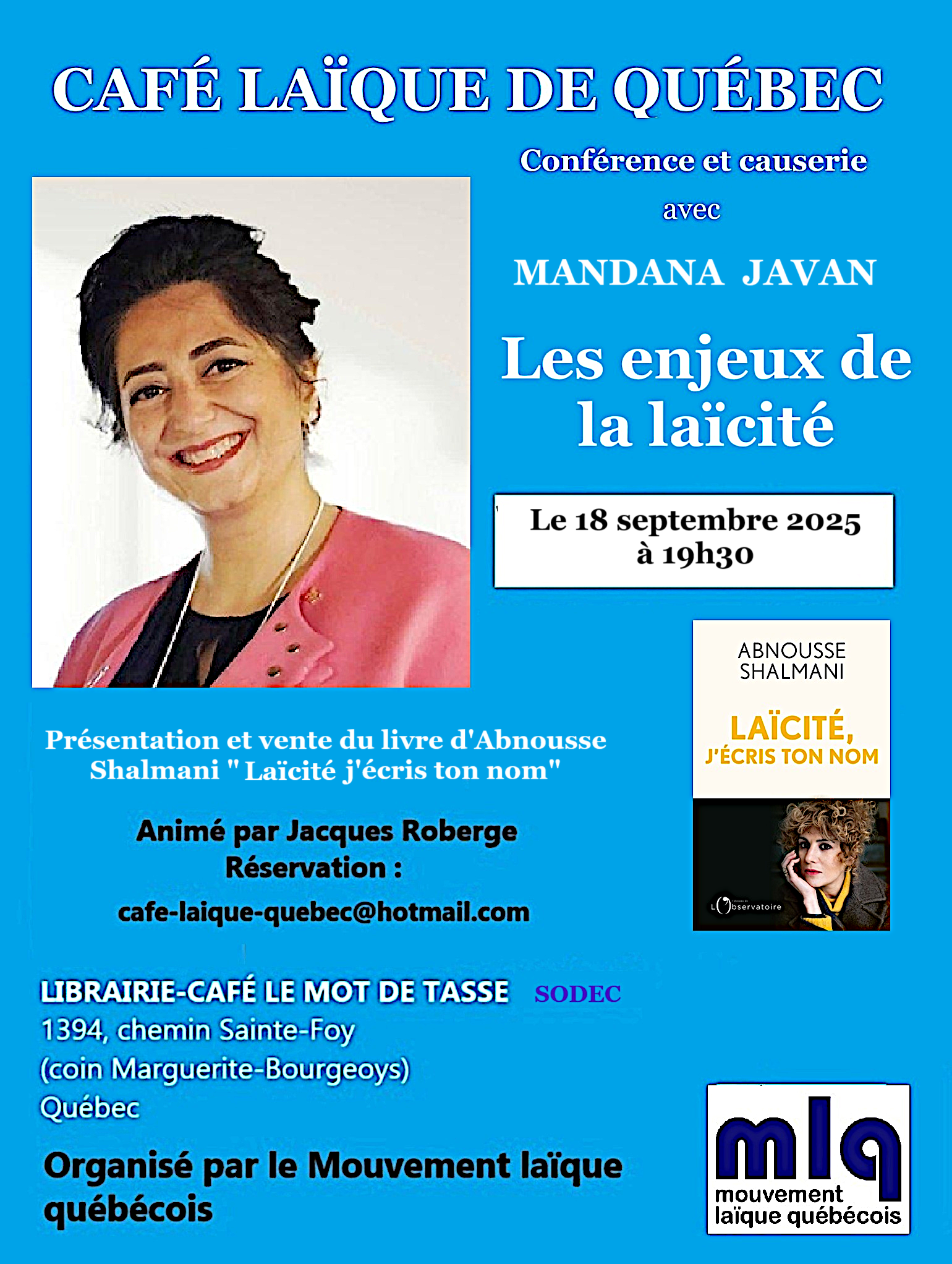 Affiche Café laïque à Québec Mandana Javan